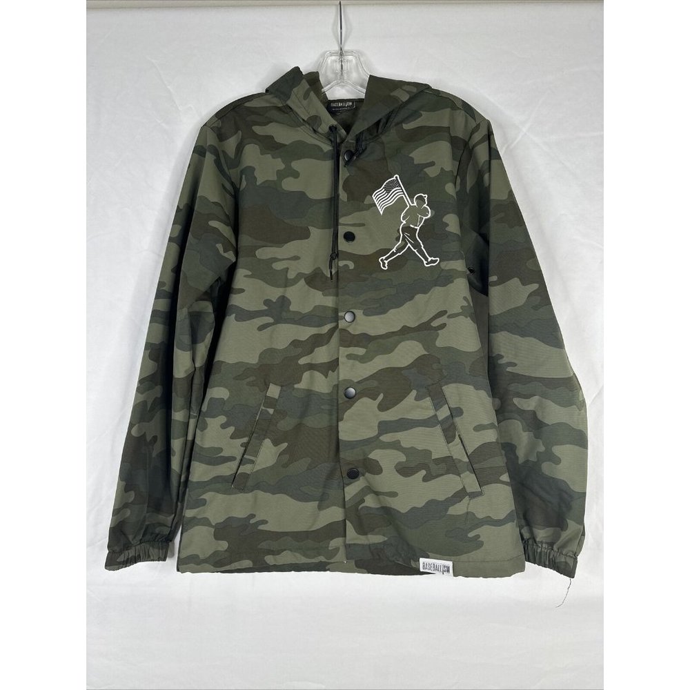 Baseballism Brand Windbreaker Hooded Jacket Mens Size S Green Camouflage Snap